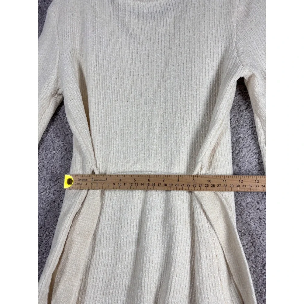 FAVLUX FASHION‎ Cream Ribbed Balloon Sleeve Sweater Dress Belted Size Small